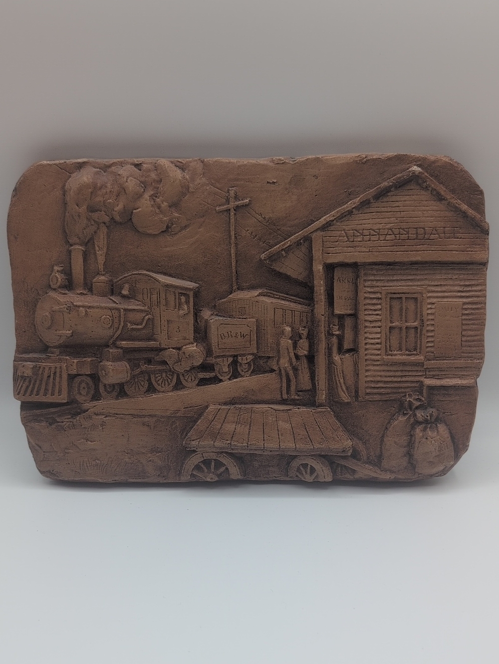 Vintage-Style Brown Train Station Relief Wall Art